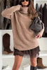 Women's Dress 2-piece Knitted Sweater Turtleneck Lace Loose Drop Shoulder Long Sleeve Female's Mini Skirt