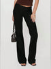 Women Low Drop Waist Casual Work Business Waist Button Design Elastic Waist Color Block Striped Long Pants Suitable for Office