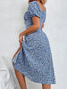 Women's Boho Curvy Holiday Outfits Frenchy Style Ditsy Floral Print Ruched Split Thigh Milkmaid Puff Sleeve Square Neck Dress