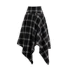 Womens Asymmetic Hem Plaid Skirt Buckle Strap Detail Casual Midi A Line Dress Black Skirts