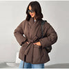 Elegant Women's Padded Jacket With Belt Winter Lace Up Waist Cinching V Neck Warm Coats Lady Casual Street Outerwear