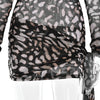 Turtleneck Sexy Sheer Print Leopard Bandage Women Dress Long Sleeve Mini Dress Lady Spring Slim Elegant Party Club Dress
