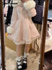 Winter Japanese Sweet Bow Slim Medium Long Woolen Coat Faux Fur Collar Lolita Girl Women's Pink White Wool Jacket Overcoat