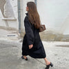 Women's Stand High Collar Single Metal Button Long Trench Coat Oversized Drop Shoulder Side Pocket Weekend Commute Casual Coat