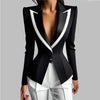 Colorblock Blazer for Women Turn down Collar Long Sleeves Blazer Single Button Slim Office Lady Outerwear Coat
