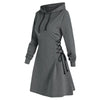 Women Autumn Sweatshirt Dresses Side Lace-Up Waist In Long Sleeve Solid Color Hooded Pullover Tops Casual Long Loose Hoodies