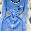 Autumn Winter Wear Dress Women Polo Single Breasted Pocket Design Bodycon Knitting Temperament Sweater Long Dresses