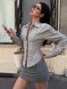 Women Casual Plaid Shorts Set Lapel Long-sleeved Zipper Jacket Short Pants Suit Lady Spring Daily Loose Outfits