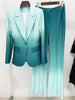 High Street Designer Suit Set Women's Gradient Color Printed Single Button Blazer Flare Pants Suit 2pcs