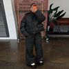 Casual Women's Polka Dot Padded Cotton Coat Pant Suit Hooded Full Sleeve Zipper Coats Straight Pants Winter Lady Ski Set