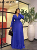 Women Draped Deep V-neck Fit and Flare Long Maxi Dress Winter Evening Prom Party Education Vacation Dresses Vestido