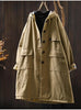 Women Vintage Hooded Button Parkas Plus Cotton Winter Coats Solid Color Patchwork Pockets Warm Long Parkas