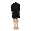 Elegant Women Big Swing Turn-down Neck Single Breasted Shirt Style Loose Smock Dress
