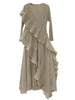 Ruffle Edge Maxi Pleated Dress For Women Round Neck Long Sleeves Solid Color Stitching Belt Dresses 2DA9911