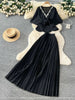 Elegant Rhinestone Pleated Skirt Sets Slim Party Club Vintage Dress American Women Clothes Two Piece Set 9R3018