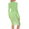 Women's Oil Glossy Long Sleeve Bodycon Dress Smooth Solid Color Round Neck Hip Wrap Tights Pencil Dress Rave Party Clubwear
