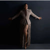 Women Two-Piece Set Turn‑Down Collar Long Sleeve Cinched Waist Blazer Maxi Fringe Slit Skirts Elegant Chic Outfits