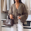 Women's Knitted Cardigan Solid Full Sleeve V Neck Ribbed Autumn Coat Commute Female Knitwear Cardigan Tops