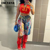 Denim Pants Women Retro Sexy Graffiti print Jeans Ripped Out Straight Trousers Street Embroidery Lady Pant