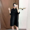 Women Pleated Single Breasted Dress Stand Theree Quarter Sleeve Tide Spring 2F0095