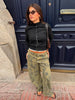 Printed Curved Wide Leg Denim Jeans High Waist Seam Detail Casual Women All-match Long Pants Autumn Chic Outfits