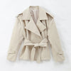 Women Kahkai Lapel V-neck Belt Trench Coat Lace Up Full Sleeve Button Short Thin Windbreak Lady Daily Street Outerwear