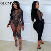 Women O-neck Long Sleeve Mesh Diamonds Sequined Long Midi Dress Spring Birthday Evening Party Sexy Dresses Vestidos