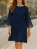 Womens Fluter Sleeve Crew Neck Loose Shift Tunic Cocktail Knee Length Business Casual Party Chiffon Bodycon A-Line Dress