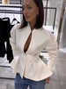 Elegant Solid Slim Short Jacket Women Chic Stand Collar Double Buttons Waist Cinching Pleated A-line Coat Lady Spring Daily Wear