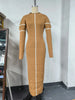 Autumn Women's Elegant Slim Fit O-Neck Long Sleeve Dress High Street Bright Line Decoration Designer Vintage Style