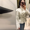 Spring Autumn Solid Women Short Windbreaker Stand Collar Long Sleeve Belt Single Breasted Female Coat Elegant Lady Outwear