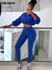 Street Women's Set Zipper Fly Crop Sweatshirt and Jogger Sweatpants Elegant Fall Sportwear Two 2-Piece Set Outfits