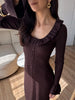 Brown Knitted Dresses For Women Maxi Elegant Trumpet Sleeves Knit Fishtail Dresses Women Long Ruffled Dresses Maxi