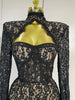 Sexy Black Lace High Neck Hollow Out Design Bodycon Mini Dress Women Long Sleeve Evening Party Club Bar Cocktail Celebrity Gowns