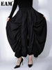 High Elastic Waist Black Wide Leg Arc Ankle Length Pants Loose Trousers Women Tide Autumn 31A0014
