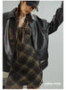 Women's Retro Black Leather Jacket Short Motorcycle Style Jackets with Metal Buttons Versatile Autumn and Spring Outerwear