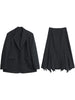 Women Woolen Blazer Coat Loose Casual Office Ladies Suit Jacket Striped Fish Tail Skirt Set Autumn Winter