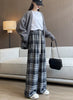 Women's High Waist Plaid Trousers Autumn Winter Korean Retro Straight Pants Loose Fit Drawstring Wide Leg Trouser Mujer
