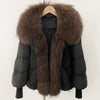 Puffer Coat Women Knit Sleeve Real Fur Coat Winter Large Real Raccoon Fur White Duck Down Jacket Oversized Feather Parka