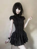 Gothic Lolita Y2K Women's Mini Dress Double Breasted Striped Ruffle Hem Slim Fit Harajuku Dark Cute Night Out Streetwear