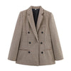 Women's Plaid Blazer Spring Casual Double Breasted Suit Jacket Office Work Daily Outwear Two Colors