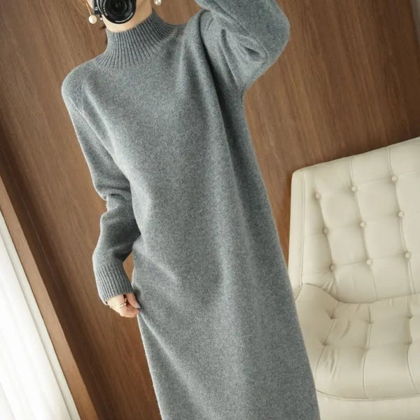 Women's Knit Sweater Dress Loose Knitted One-piece Dresses For Women Autumn Winter With Midi Korean