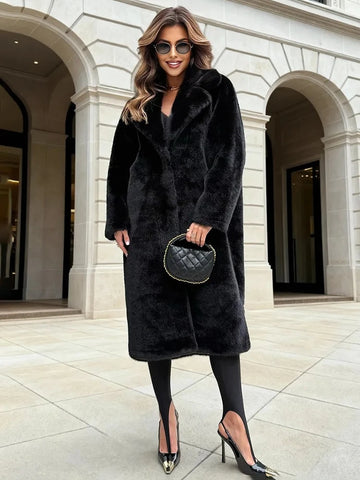 Winter Loose Mink Velvet Imitation Fur Splicing Long Coat Fur Suit Collar Women's Coat High Street Lady Overcoat