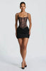 Lace Corset Mini Dress Women Square Neck Wide Strap Ruched Satin Bodycon Short Dress Club Party Cocktail Vestidos