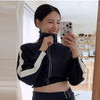 Color Block Cropped Anorak Jacket Women Stand Collar Half Zip Kangaroo Pocket Long Sleeve Jackets Autumn Casual Chic Coat