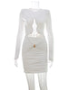 O Neck Hip Wrap Women Dresses Long Sleeve Hollow Out Sexy Club Skinny Solid Hip Wrap Bodycon Female Elegant