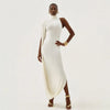 Elegant Split Turtleneck Sexy Maxi Dress Women Gown One-shoulder High Waist Bodycon Solid Club Party Long Dress 2626