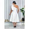 Women Big Bow Shoulder Skew Collar Big Swing Knee Length Dress Belt Street Vestidos Sexy Party Evening Chic Dresse
