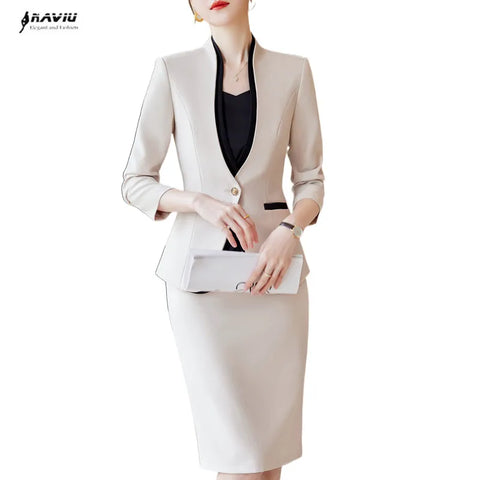Apricot Suits Women Autumn Temperament Business Formal Blazer And Skirt Sets Office Ladies Work Wear Black