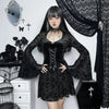 Elegant Vintage Mall Gothic Velvet Dresses Grunge Punk Style Flocked Bandage Dress Women Flare Sleeve Party Alt Outfit